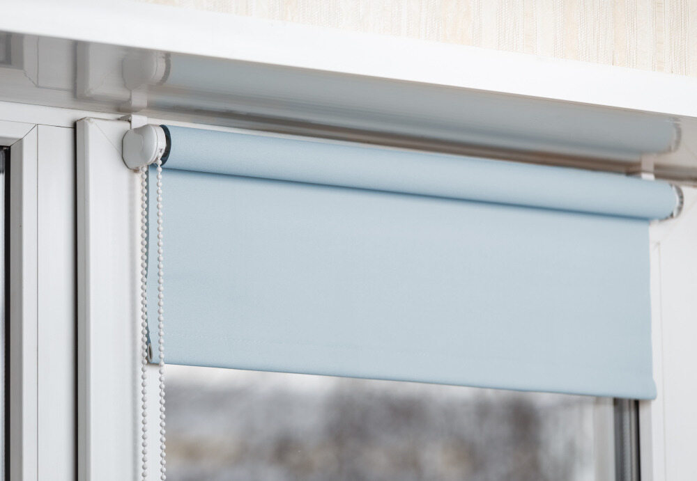 Custom blue roller blinds